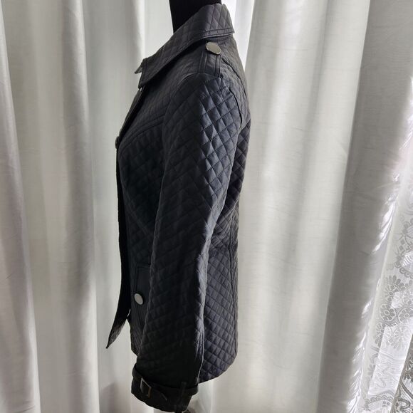 MONTANACO Faux Leather Jacket Womens Small Blank Quilted Peacoat Button Classic - Picture 14 of 14